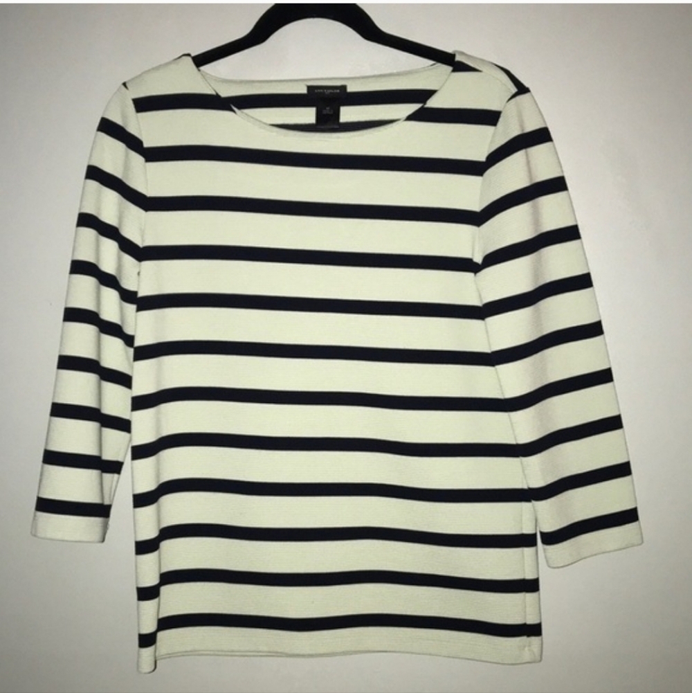 Ann Taylor Green And Black Striped 3/4 Sleeve Top Size M